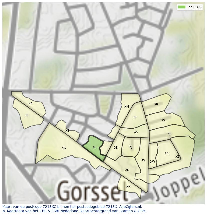 Afbeelding van het postcodegebied 7213 XC op de kaart.