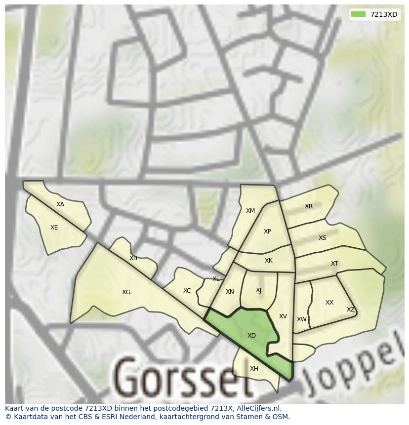 Afbeelding van het postcodegebied 7213 XD op de kaart.