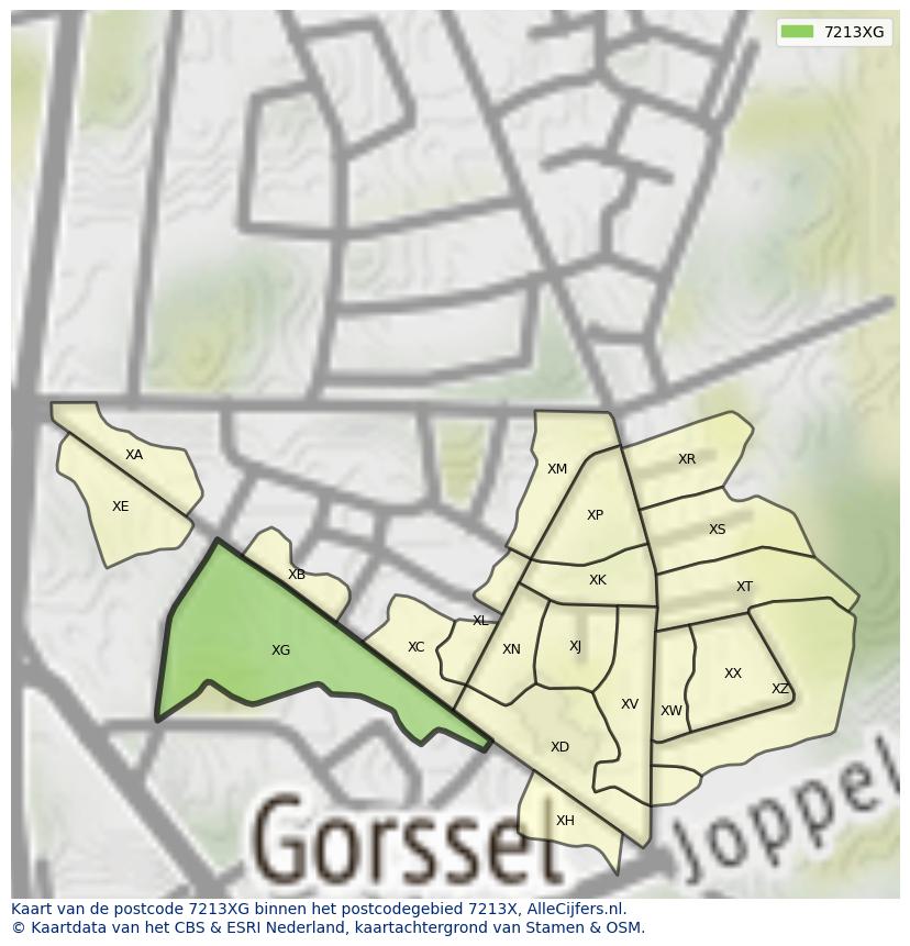Afbeelding van het postcodegebied 7213 XG op de kaart.