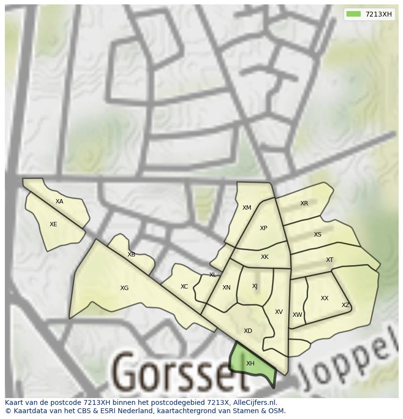 Afbeelding van het postcodegebied 7213 XH op de kaart.