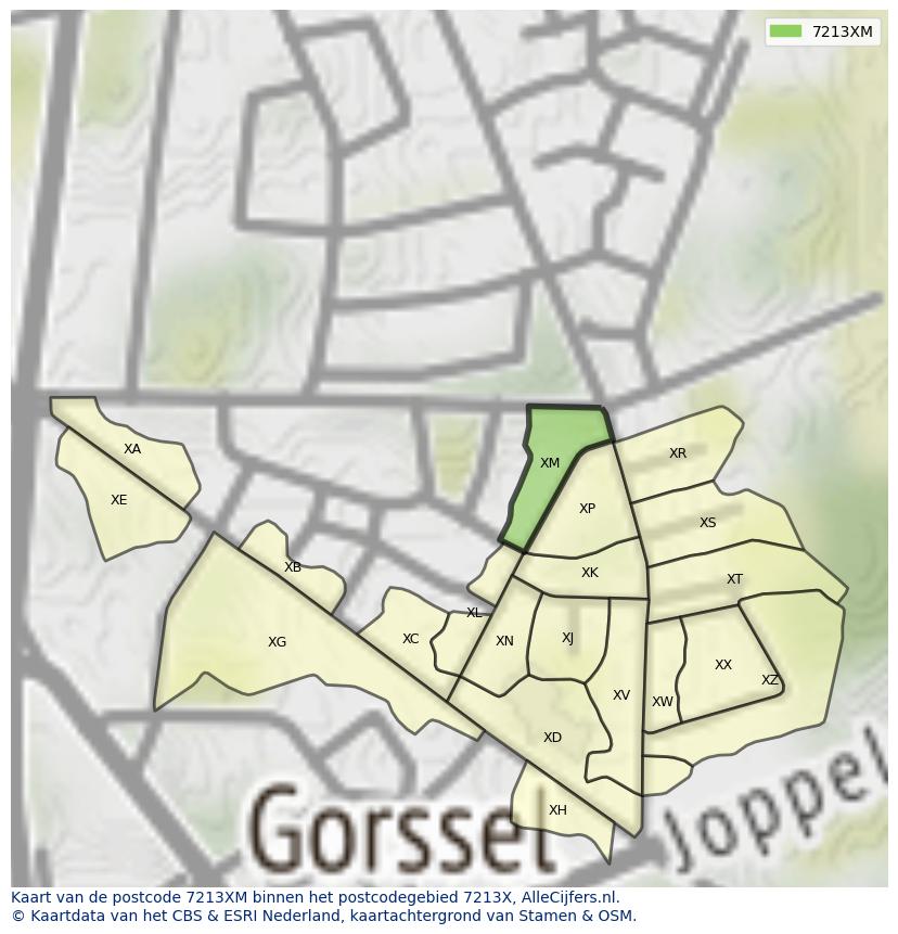 Afbeelding van het postcodegebied 7213 XM op de kaart.