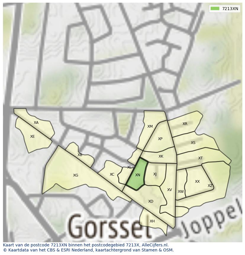 Afbeelding van het postcodegebied 7213 XN op de kaart.