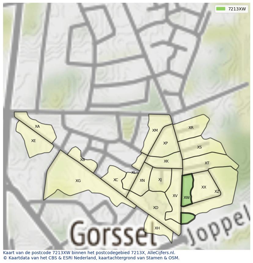 Afbeelding van het postcodegebied 7213 XW op de kaart.