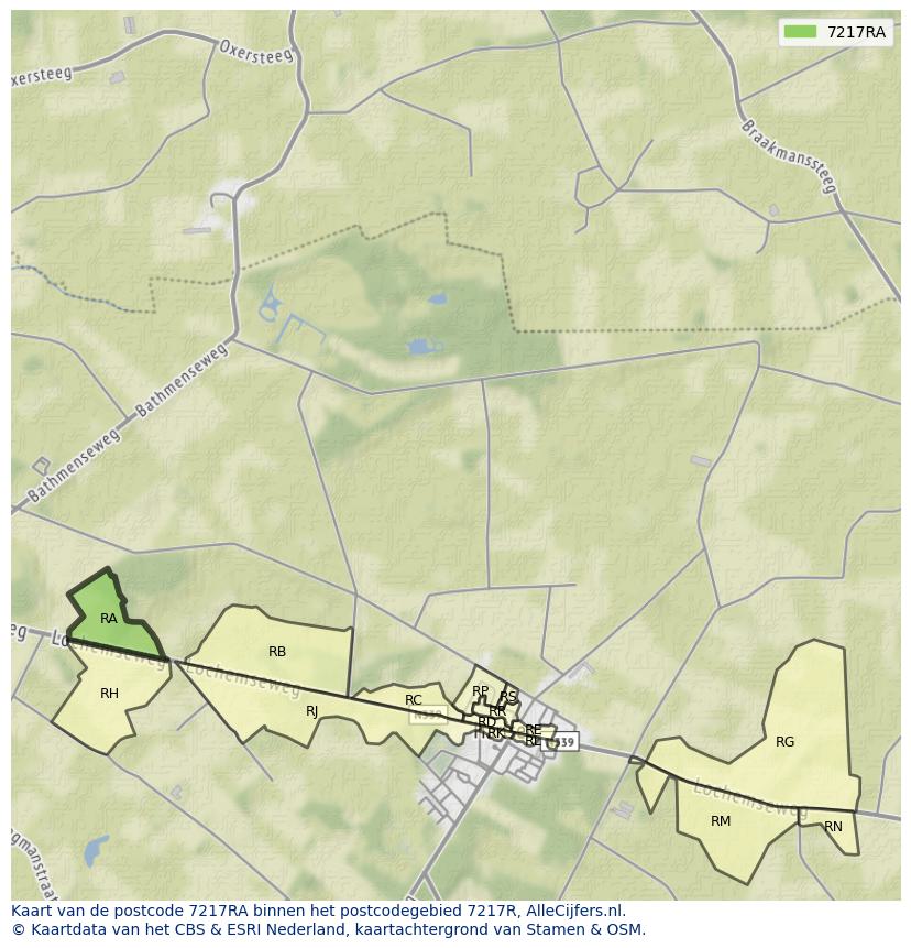 Afbeelding van het postcodegebied 7217 RA op de kaart.