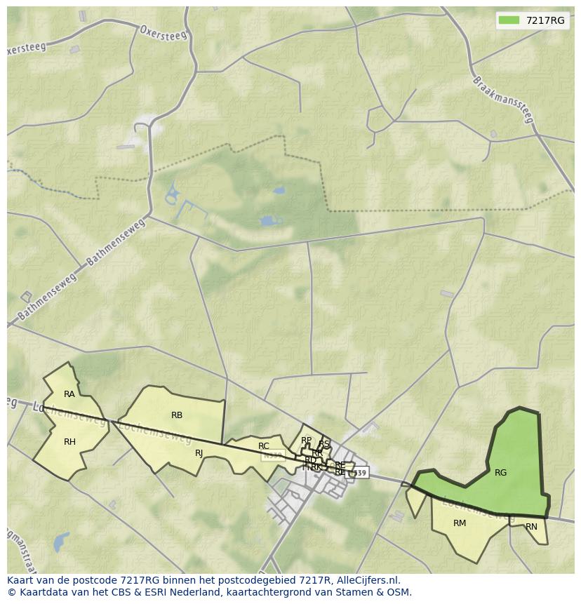 Afbeelding van het postcodegebied 7217 RG op de kaart.