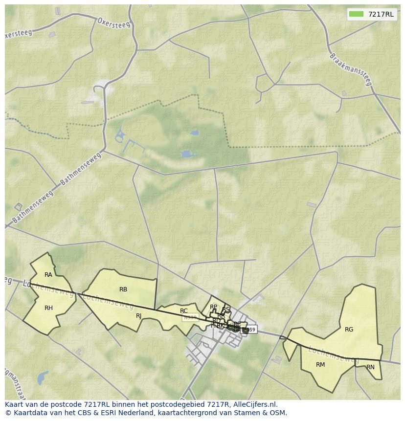 Afbeelding van het postcodegebied 7217 RL op de kaart.