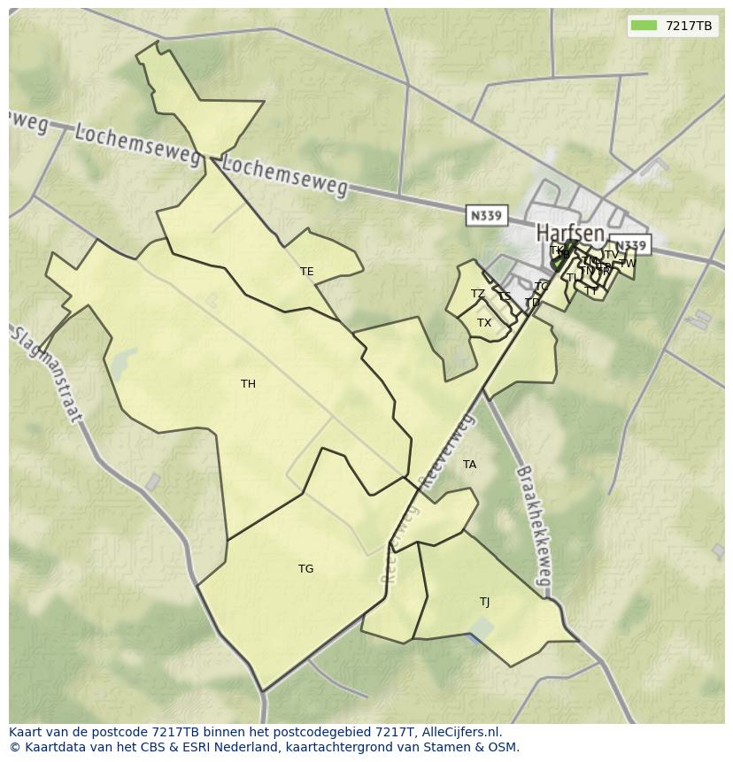 Afbeelding van het postcodegebied 7217 TB op de kaart.