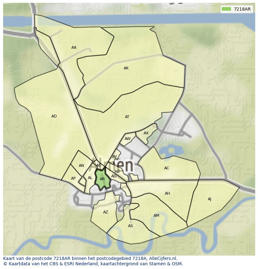 Afbeelding van het postcodegebied 7218 AR op de kaart.