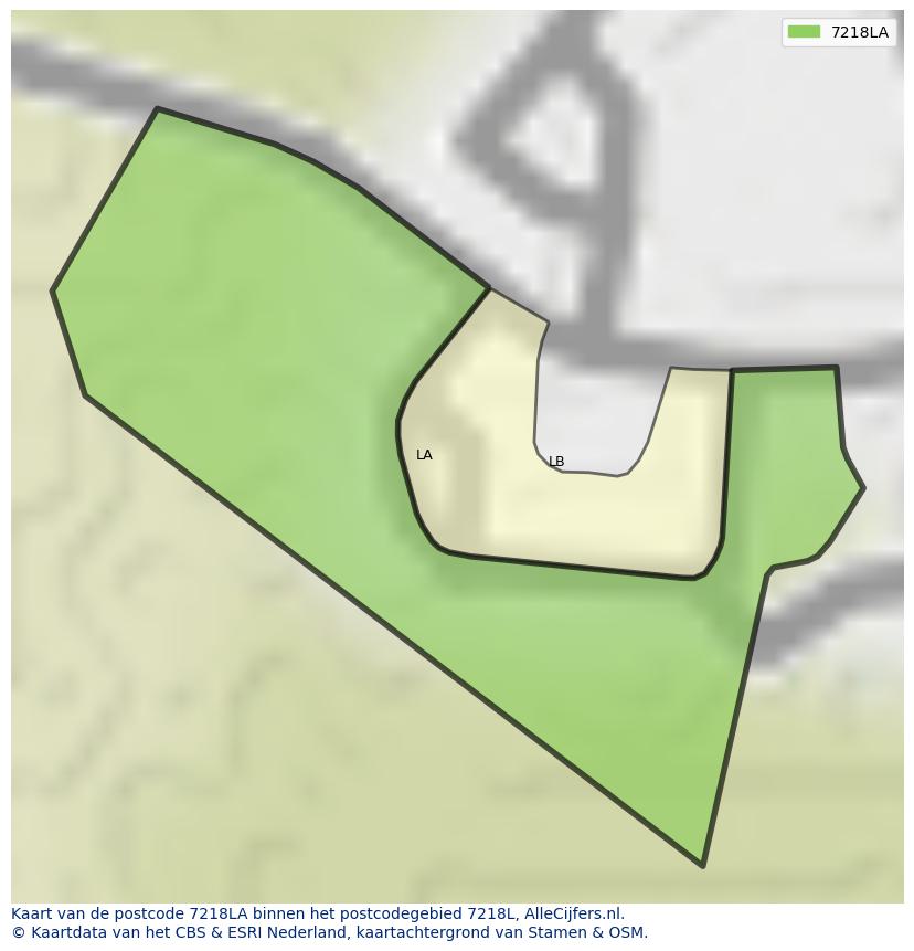 Afbeelding van het postcodegebied 7218 LA op de kaart.