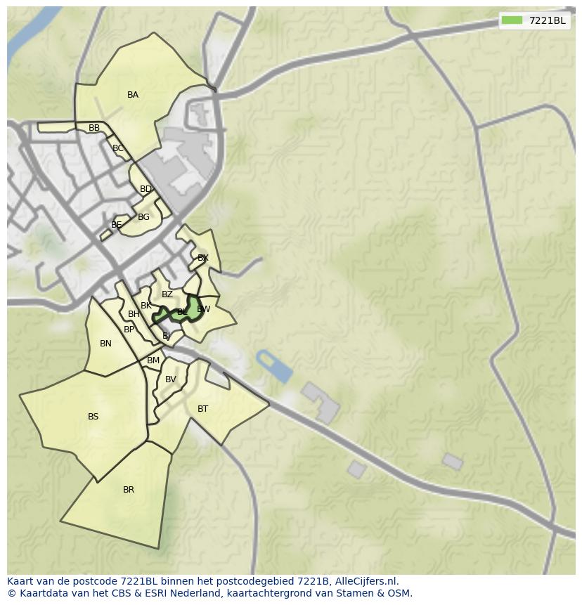 Afbeelding van het postcodegebied 7221 BL op de kaart.
