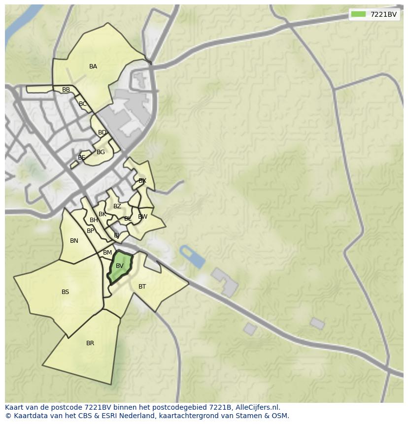 Afbeelding van het postcodegebied 7221 BV op de kaart.