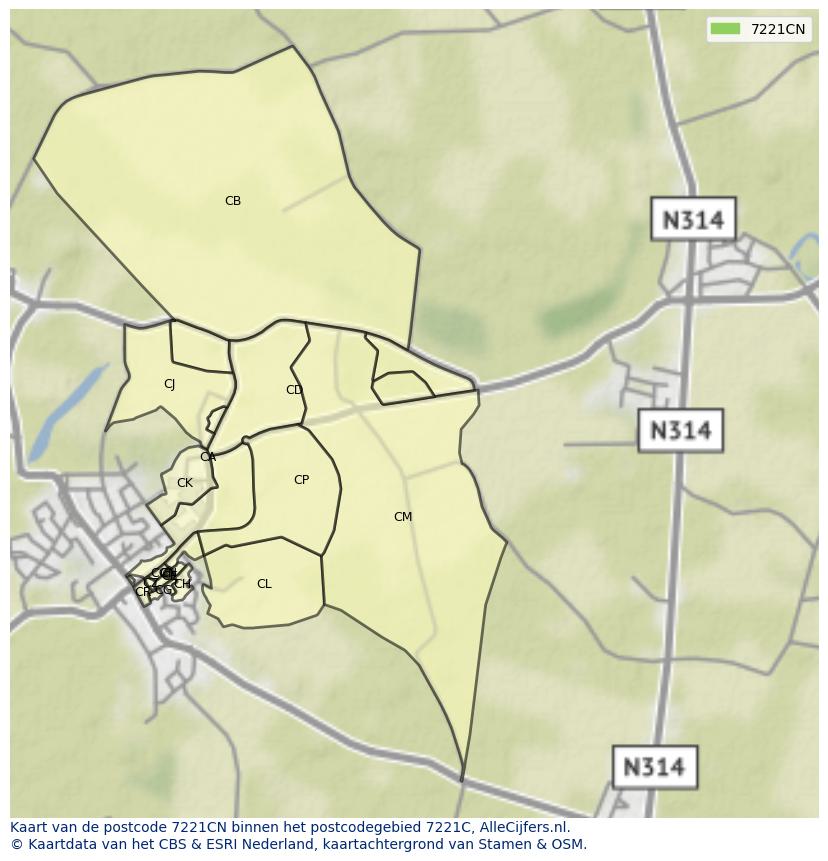 Afbeelding van het postcodegebied 7221 CN op de kaart.