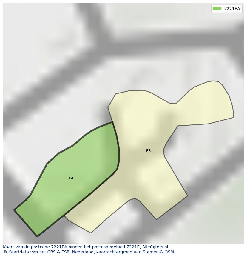Afbeelding van het postcodegebied 7221 EA op de kaart.