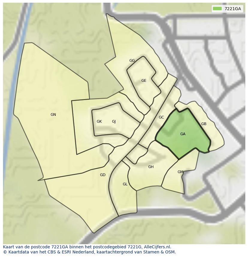 Afbeelding van het postcodegebied 7221 GA op de kaart.