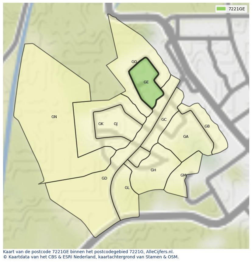 Afbeelding van het postcodegebied 7221 GE op de kaart.