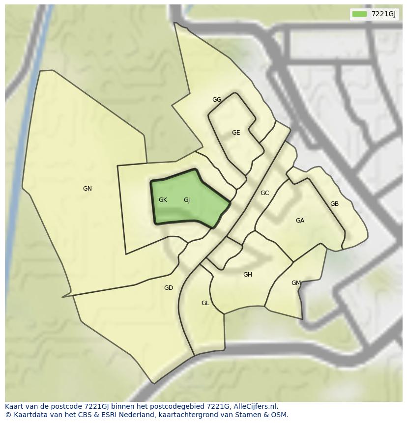 Afbeelding van het postcodegebied 7221 GJ op de kaart.