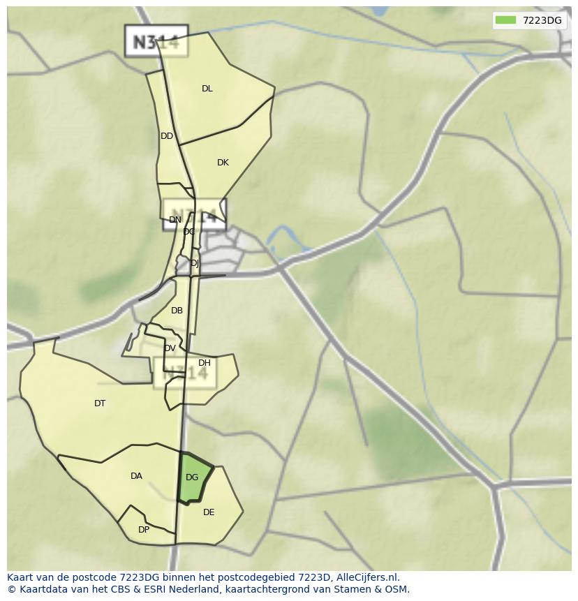 Afbeelding van het postcodegebied 7223 DG op de kaart.
