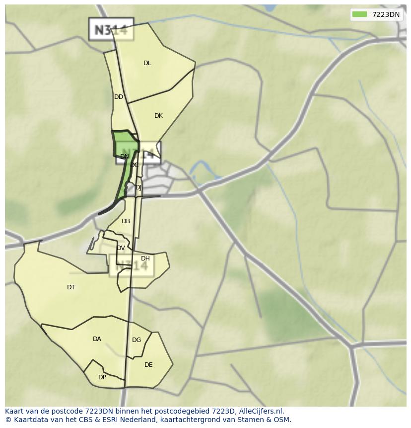 Afbeelding van het postcodegebied 7223 DN op de kaart.