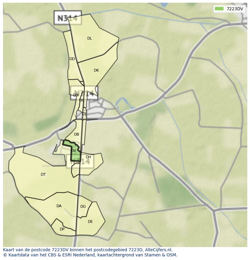 Afbeelding van het postcodegebied 7223 DV op de kaart.
