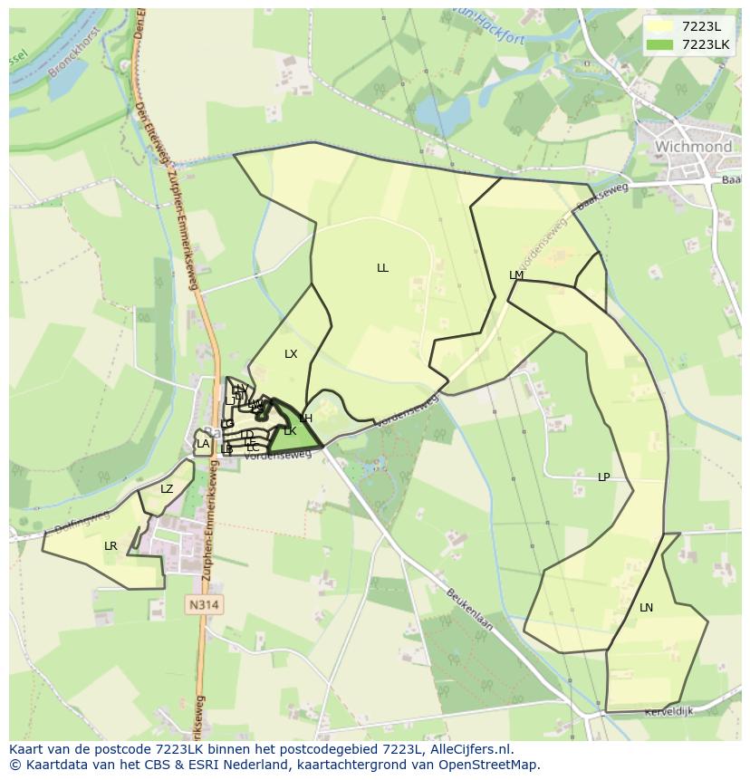 Afbeelding van het postcodegebied 7223 LK op de kaart.