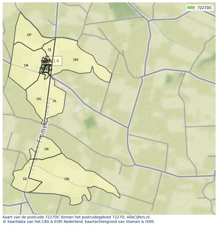 Afbeelding van het postcodegebied 7227 DC op de kaart.
