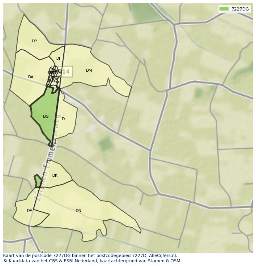 Afbeelding van het postcodegebied 7227 DG op de kaart.