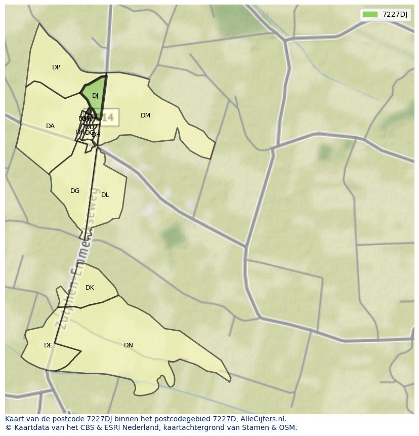 Afbeelding van het postcodegebied 7227 DJ op de kaart.