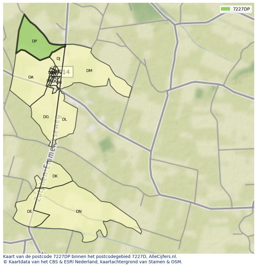 Afbeelding van het postcodegebied 7227 DP op de kaart.