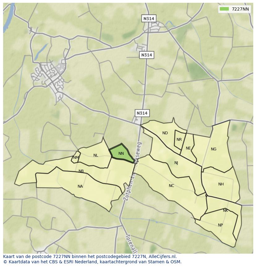 Afbeelding van het postcodegebied 7227 NN op de kaart.
