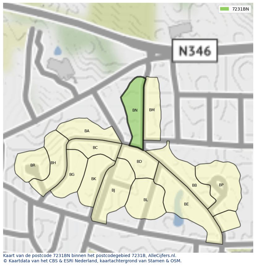 Afbeelding van het postcodegebied 7231 BN op de kaart.