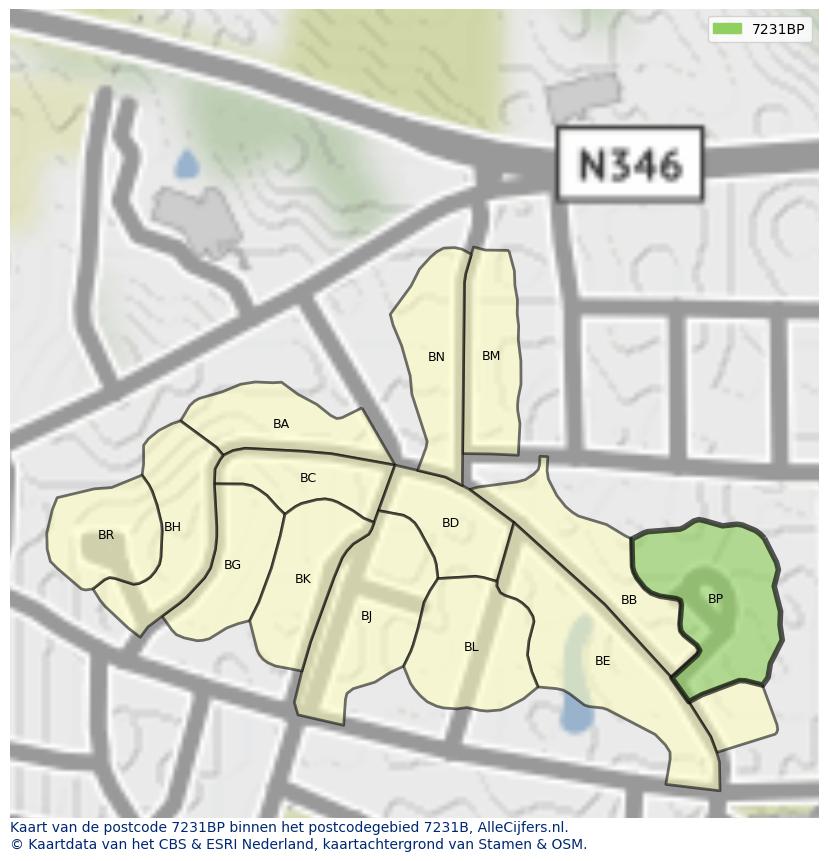 Afbeelding van het postcodegebied 7231 BP op de kaart.