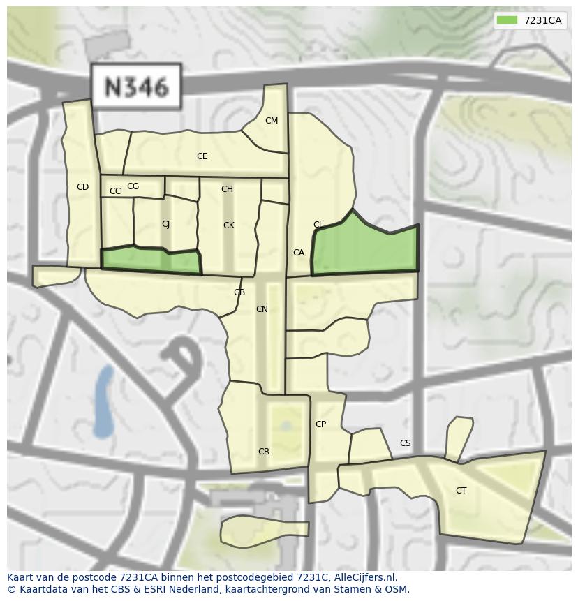 Afbeelding van het postcodegebied 7231 CA op de kaart.