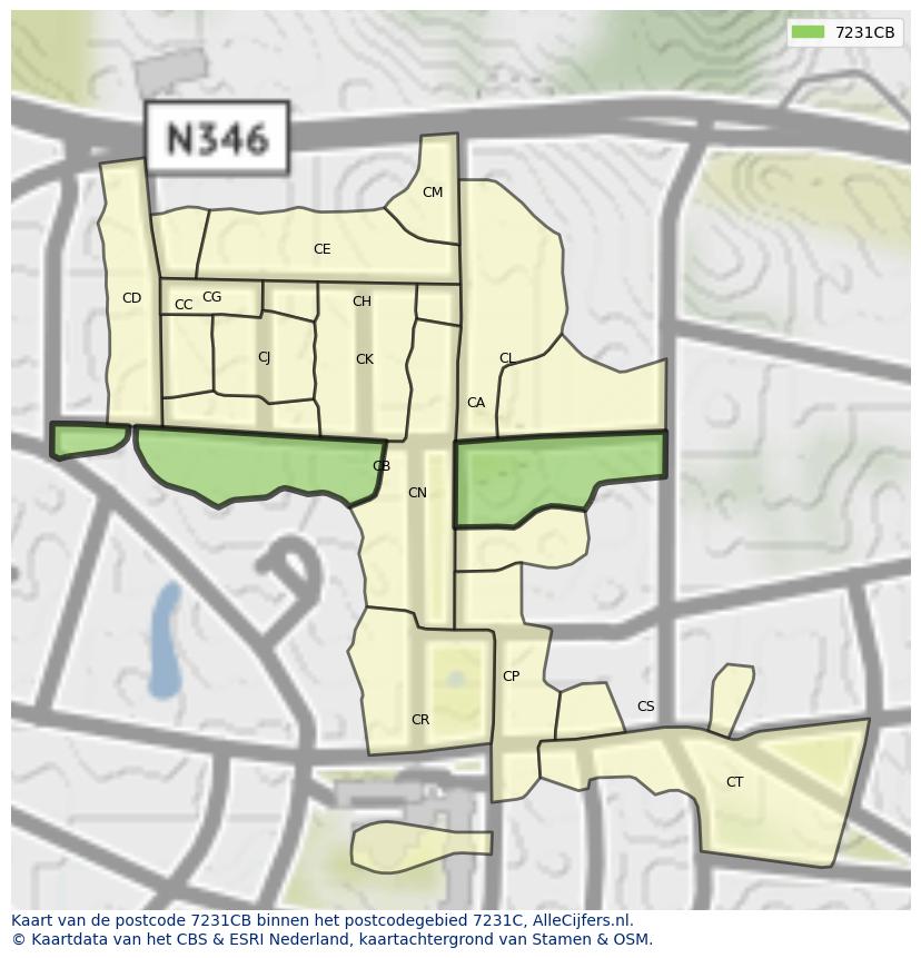 Afbeelding van het postcodegebied 7231 CB op de kaart.
