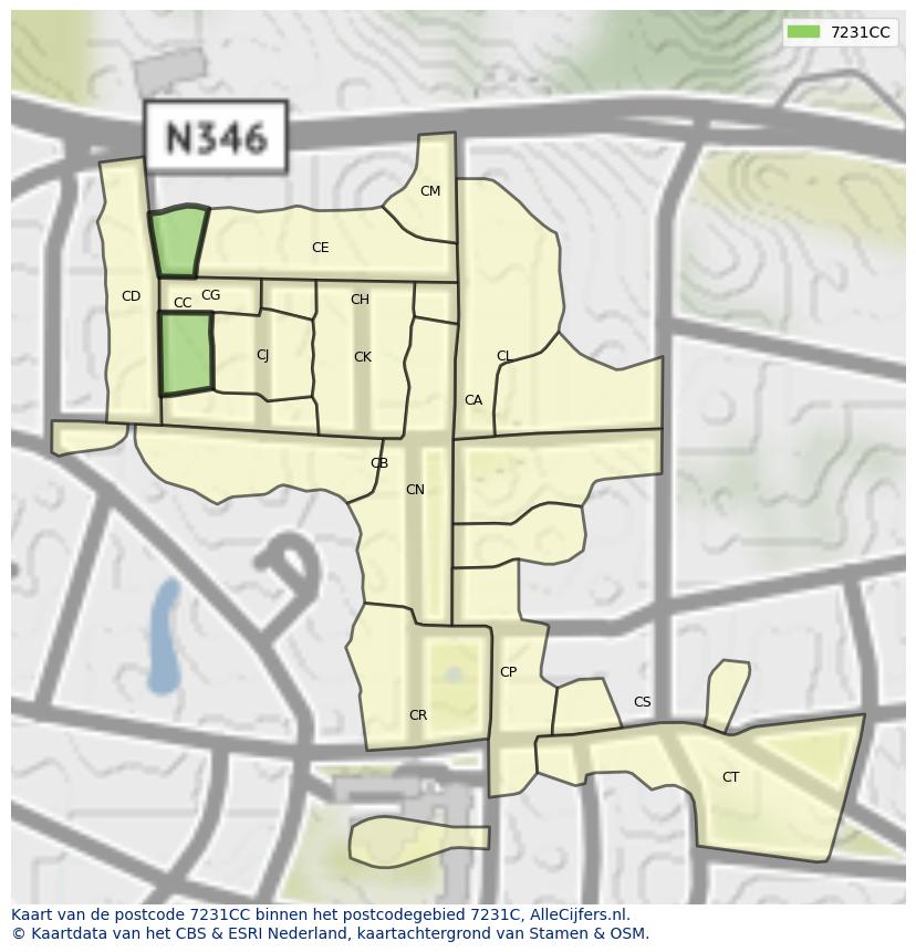 Afbeelding van het postcodegebied 7231 CC op de kaart.
