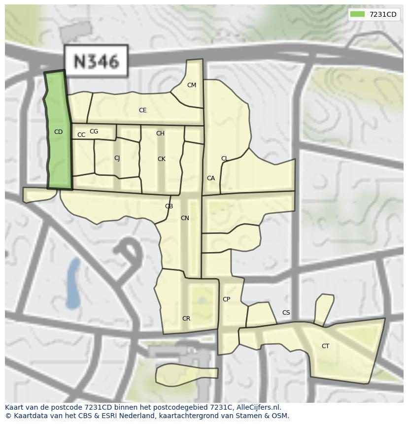 Afbeelding van het postcodegebied 7231 CD op de kaart.