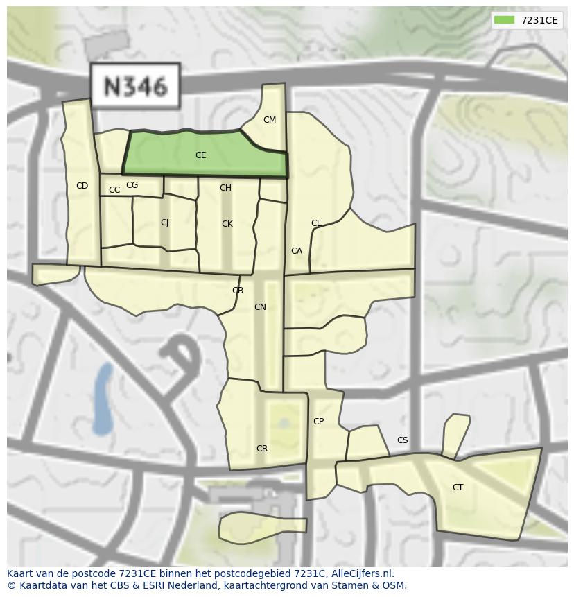 Afbeelding van het postcodegebied 7231 CE op de kaart.