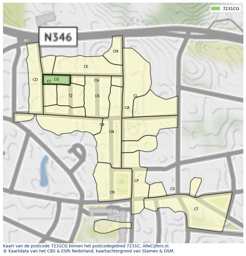 Afbeelding van het postcodegebied 7231 CG op de kaart.