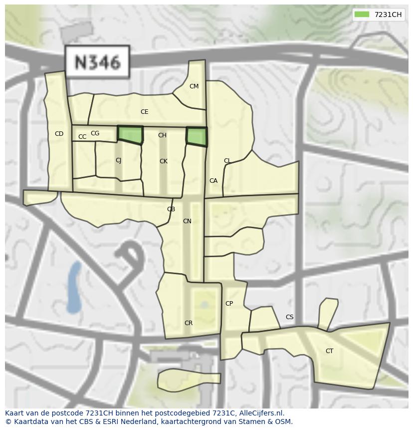 Afbeelding van het postcodegebied 7231 CH op de kaart.