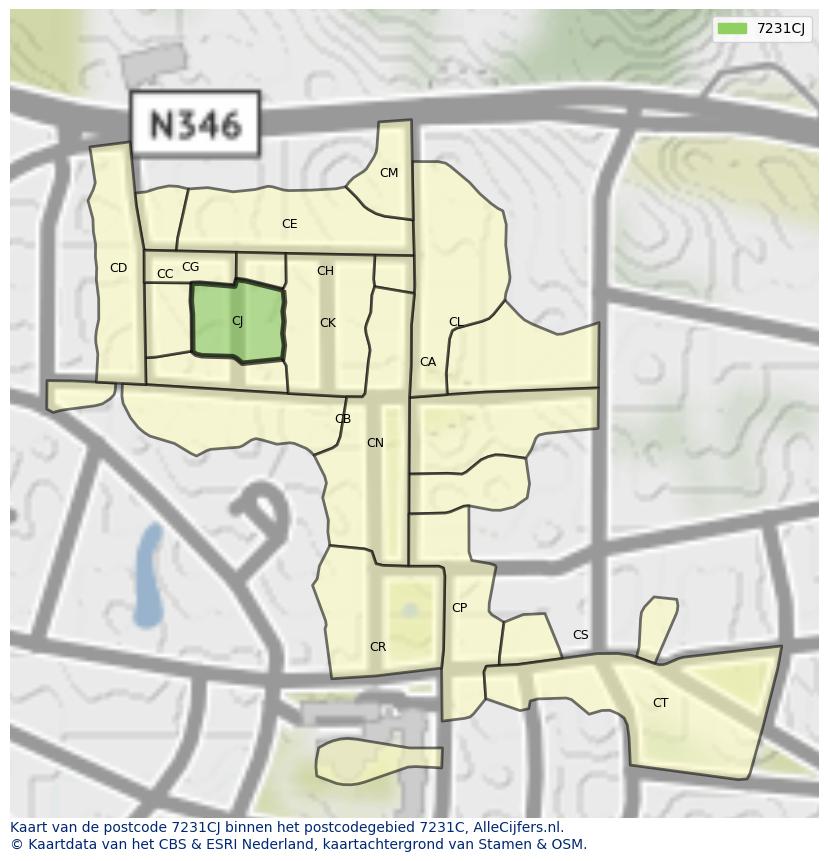 Afbeelding van het postcodegebied 7231 CJ op de kaart.
