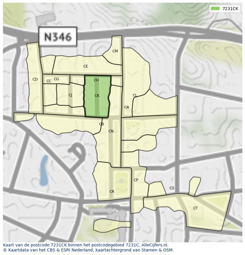 Afbeelding van het postcodegebied 7231 CK op de kaart.