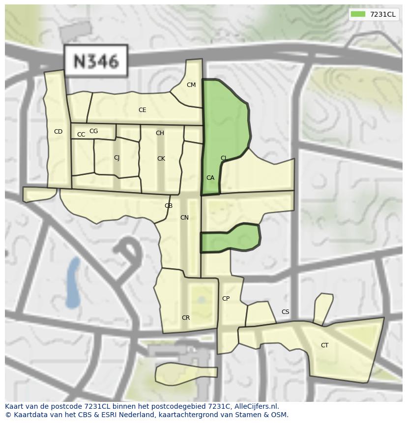 Afbeelding van het postcodegebied 7231 CL op de kaart.