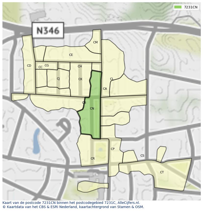 Afbeelding van het postcodegebied 7231 CN op de kaart.