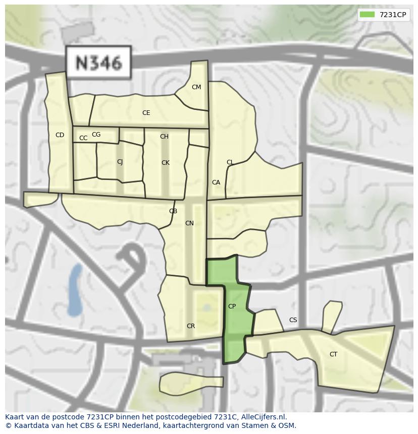 Afbeelding van het postcodegebied 7231 CP op de kaart.