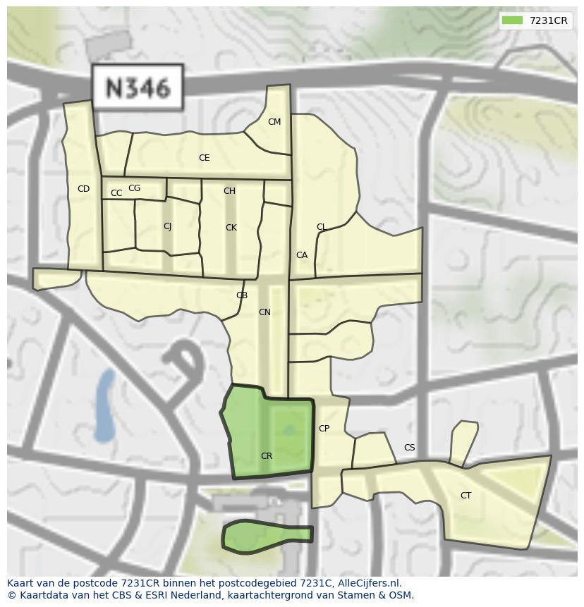 Afbeelding van het postcodegebied 7231 CR op de kaart.