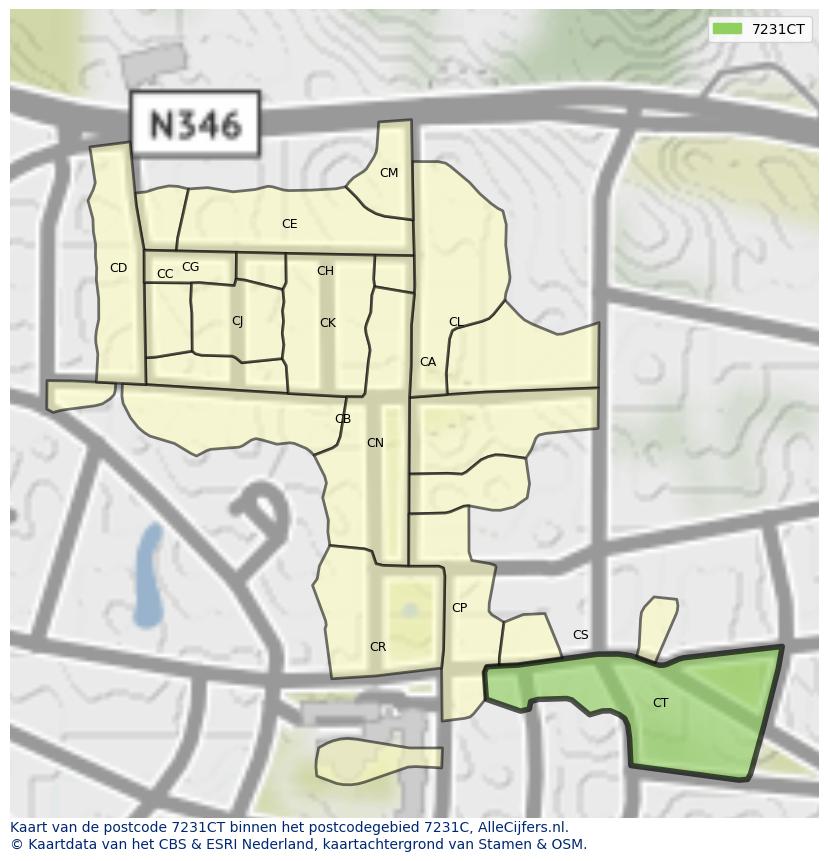 Afbeelding van het postcodegebied 7231 CT op de kaart.