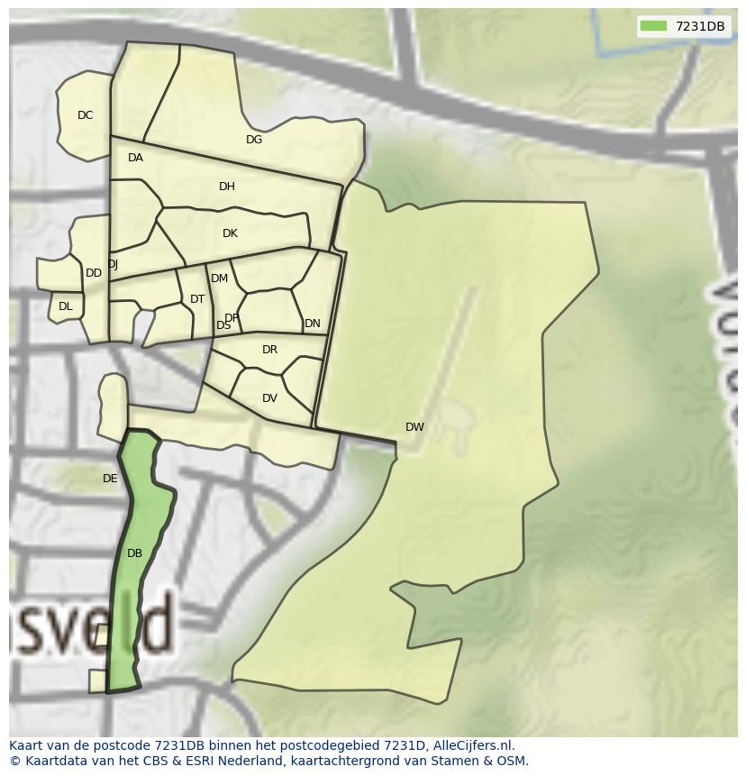 Afbeelding van het postcodegebied 7231 DB op de kaart.