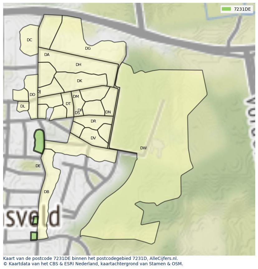 Afbeelding van het postcodegebied 7231 DE op de kaart.