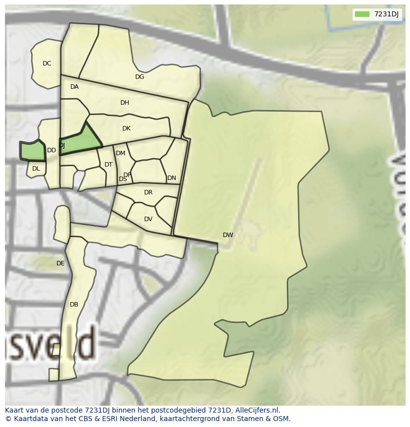 Afbeelding van het postcodegebied 7231 DJ op de kaart.