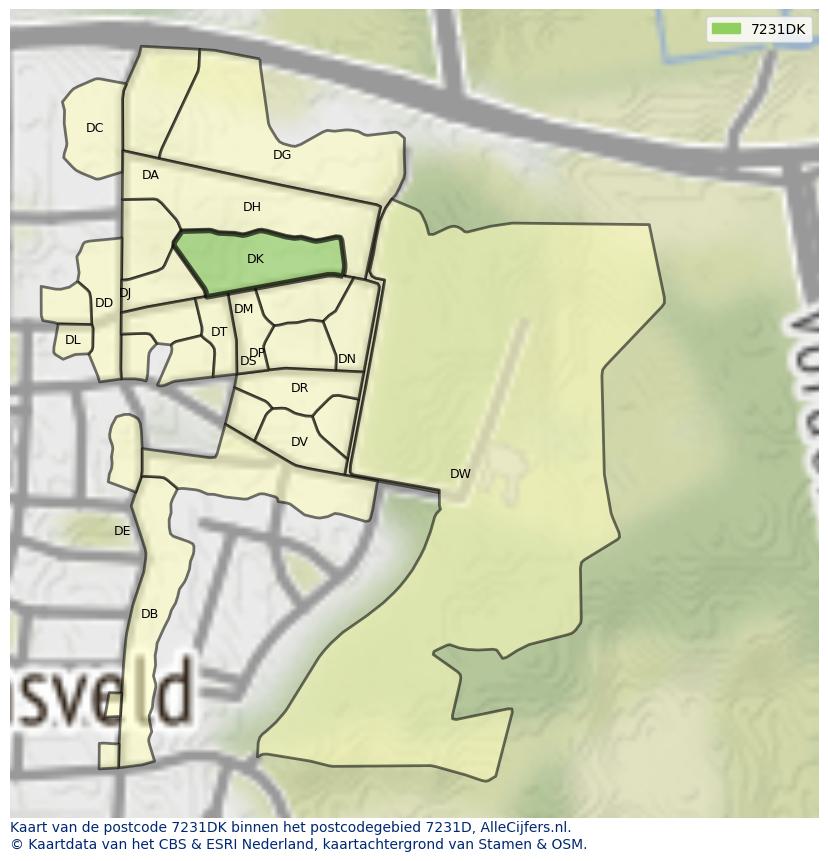 Afbeelding van het postcodegebied 7231 DK op de kaart.
