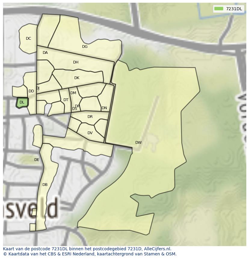 Afbeelding van het postcodegebied 7231 DL op de kaart.